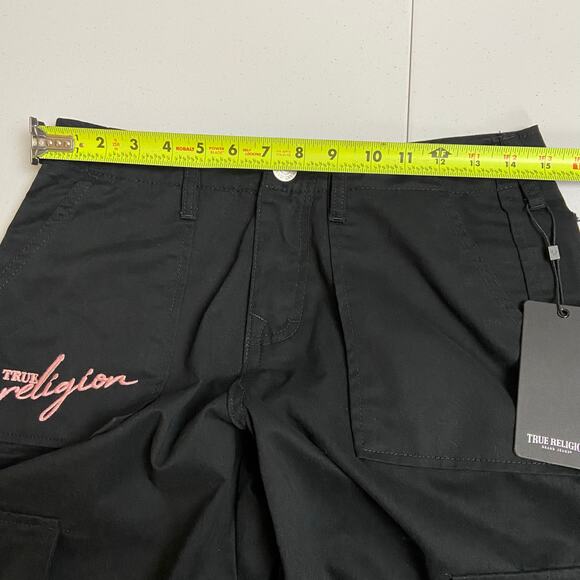 True Religion Women's Jet Black Embroidered Logo Cargo Pants Size 27 MSRP $139 - Picture 14 of 16